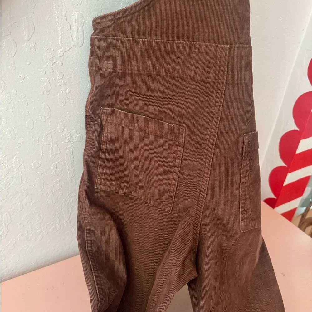 Aerie XXS corduroy brown overalls raw hems Adjustable strap - Picture 2 of 7